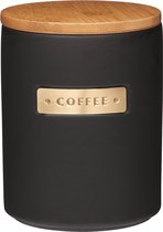 1 Stenen koffiepot, 1kg (1,75 liter) koffiebonenopslag, voorraadpot met messingeffect en luchtdicht bamboe vacuümdeksel, koffiecontainer aroma-dicht, inhoud, zwart, Ø 12 x 16