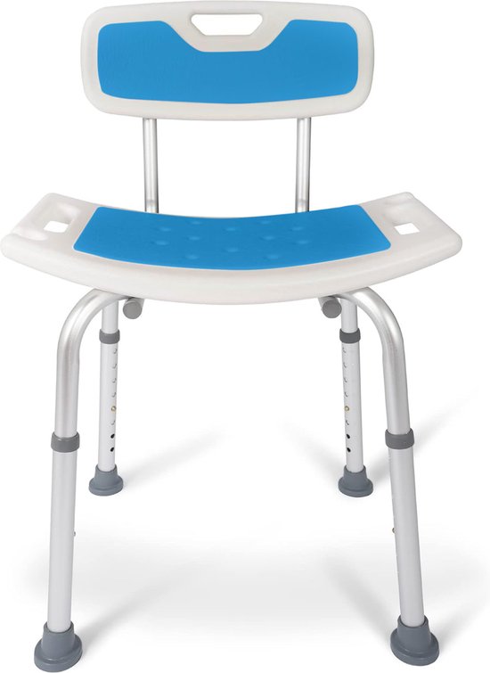 BY JRM® Douchestoel en Douchekruk met afneembare rugleuning – Blauw/Wit- 30 dagen uitproberen -Verstelbare hoogte - douchekrukje
