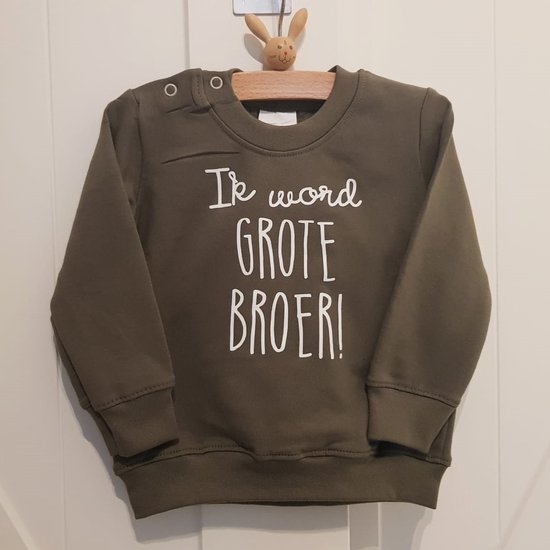 Sweater trui shirt voor kind - ik word grote broer groen Maat 86 - Big brother bro - Familie uitbreiding - Zwangerschap aankondiging hoera stoer ik word bekendmaking baby