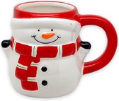 Kerstmok van keramiek met handvat 300 ml, voor warme en koude dranken (sneeuwpop 300 ml met drinkchocolade)