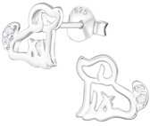 Joy|S - Zilveren hond oorbellen - 9 x 8 mm - zirkonia - kinderoorbellen