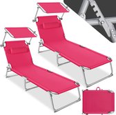 tectake® - 2 x ligbed Zonnestoel - set van 2 ligbedden - 4 standen , inklapbaar – pink - 68 x 190 x 28 cm
