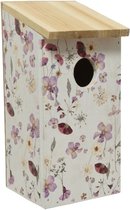 Vurenhouten vogelhuisjes/nestkastjes met bloemen print 12 x 13,5 x 26 cm - Vogelhuisjes tuindecoraties