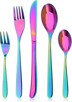 Rainbow bestekset, Bettlife 30-delige bestekset voor 6 personen met mes/vork/lepel, roestvrijstalen bestek spiegelgepolijst, dinerbestekset, vaatwasmachinebestendig