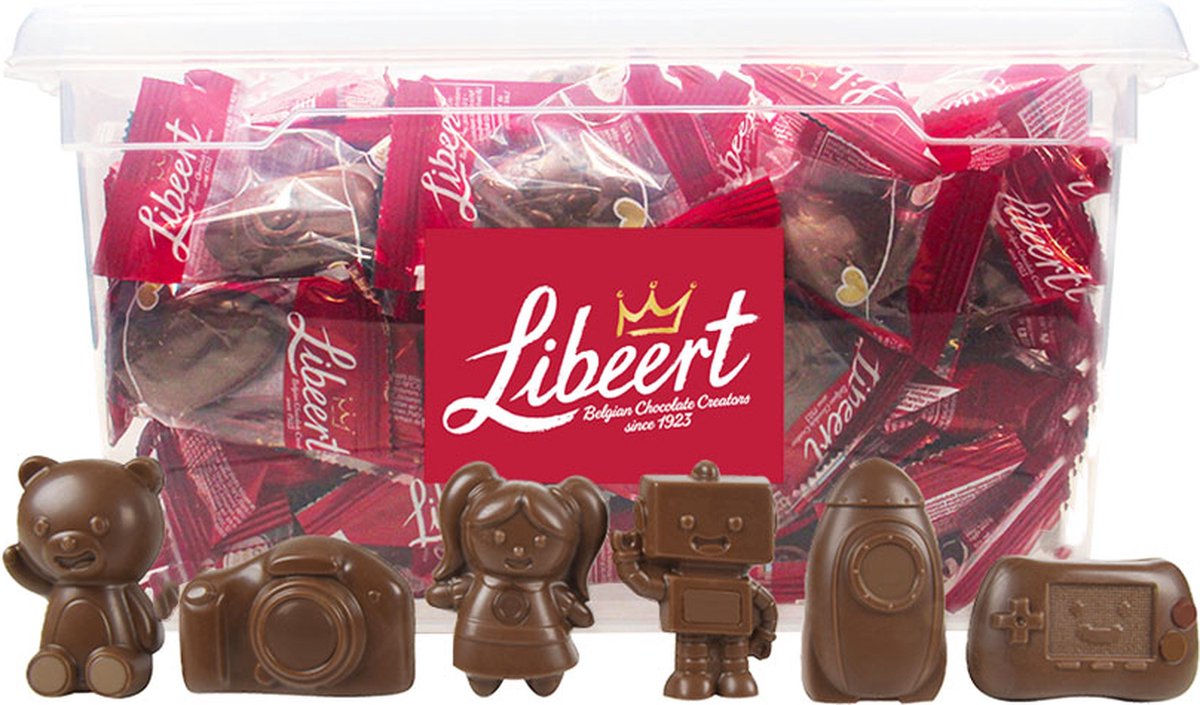 Libeert Sinterklaas Chocolade Figuren Melkchocolade 1300g - 100 Stuks - Individueel Verpakte Holle Figuren in Herbruikbare Bewaardoos