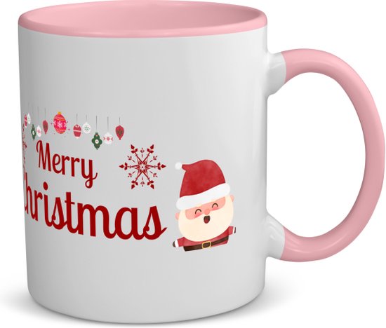 Akyol - kerst mok merry christmas kerstman koffiemok - theemok - roze -  Kerstmis -... | bol