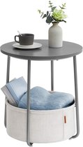 Bijzettafel rond kleine tafel salontafel klein woonkamertafel met stoffen mand opbergruimte voor woonkamer slaapkamer nachtkastje grijs-wolk wit Grijs + troebel wit 45 x 45 x 50 cm