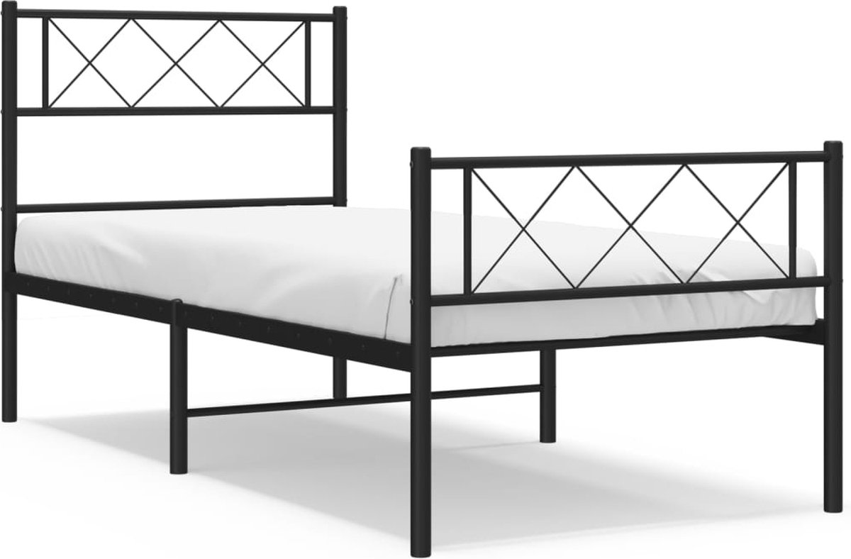 vidaXL - Bedframe - met - hoofd- - en - voeteneinde - metaal - zwart - 107x203 - cm