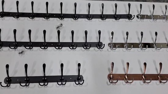 thumbnail: TOJ Wandkapstok Met 9 Haken - RVS - Mat Zwart - 50x20cm - Waterbestendig