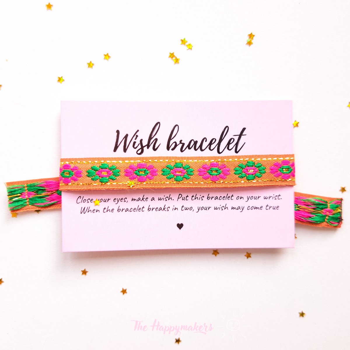 Wensarmband ''boho flower brown'' geschenk - geluk - geluksbrenger - boho - bohemian - wish-bracelet - handgemaakt