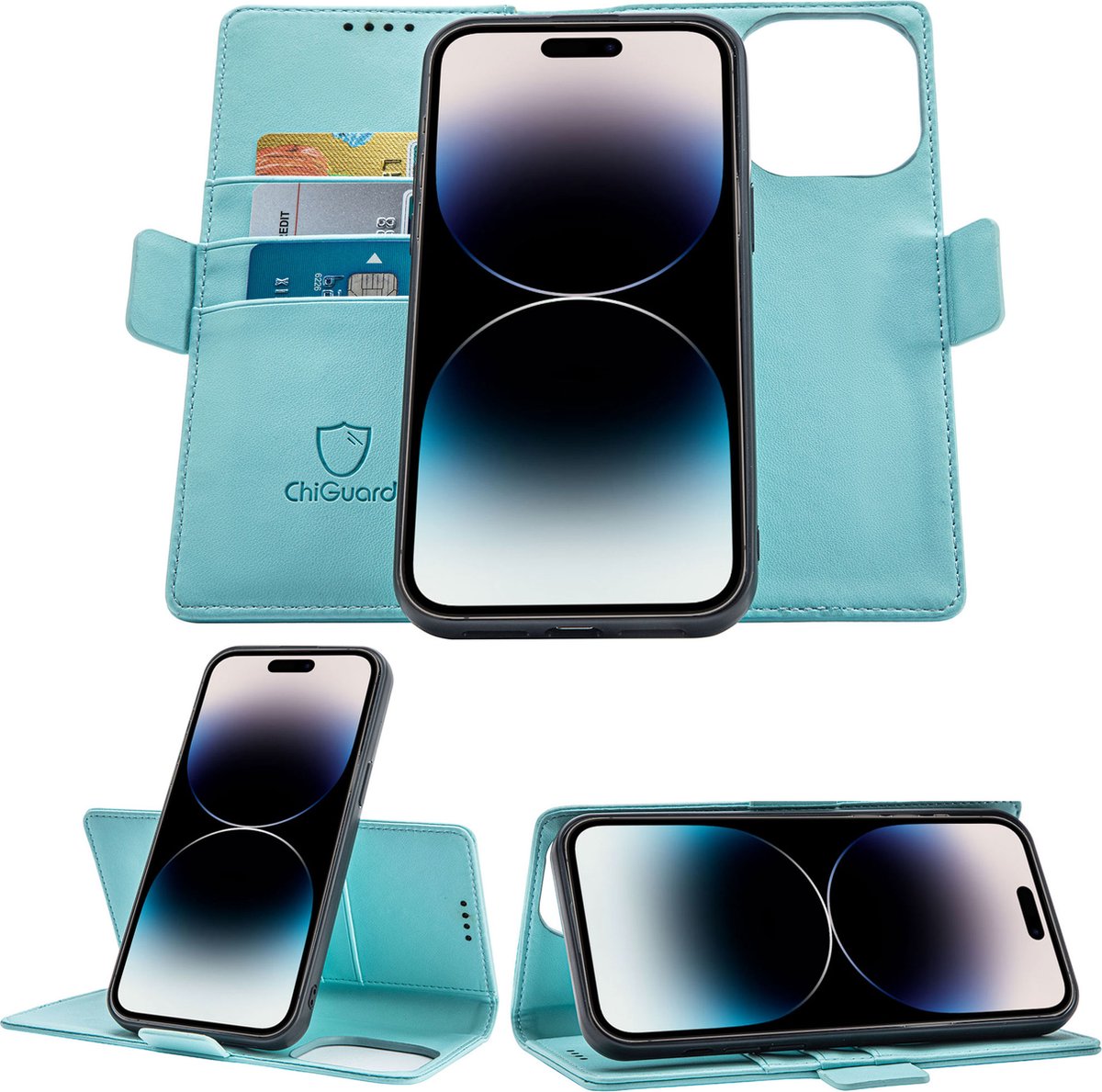Geschikt voor iPhone 15 Book Case Hoesje - Uitneembaar Hoesje - Magnetische Sluiting - Portemonnee Baby Blauw