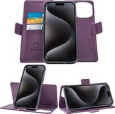 Geschikt voor iPhone 15 Pro Book Case Hoesje - Uitneembaar Hoesje - Magnetische Sluiting - Portemonnee Paars