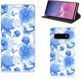 Smart Cover Geschikt voor Samsung Galaxy S10 Flowers Blue