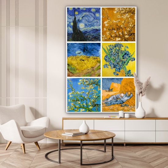 Oude Meesters Canvas - 120x180 - Canvas Schilderij - Van Gogh - Collage - Sterrennacht