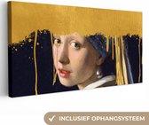 Oude Meesters Canvas - 40x20 - Canvas Schilderij - Meisje met de parel - Goud - Vermeer