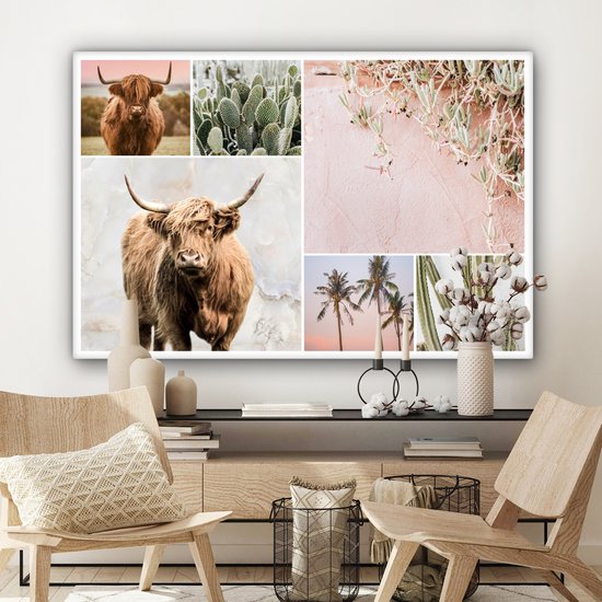 Décoration murale - Highlander écossais - Collage - Cactus - Peinture sur Toile - 140x90 cm