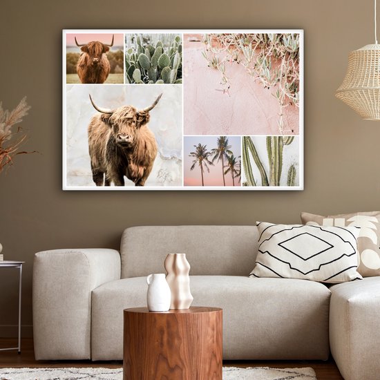 Décoration murale - Highlander écossais - Collage - Cactus - Peinture sur Toile - 140x90 cm