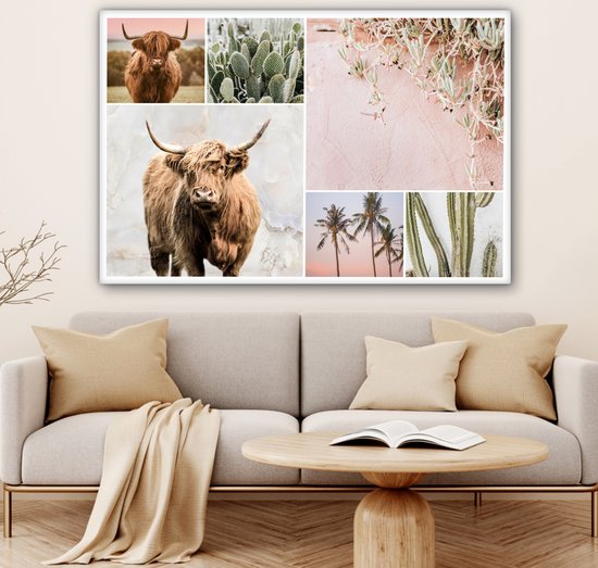 Décoration murale - Highlander écossais - Collage - Cactus - Peinture sur Toile - 140x90 cm