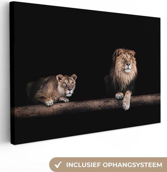 Canvas Schilderij Leeuwen - Licht - Portret - 90x60 cm - Wanddecoratie