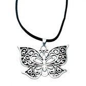 Ketting -Vlinder -zilverkleur -verstelbaar - zwart koord- Charme Bijoux