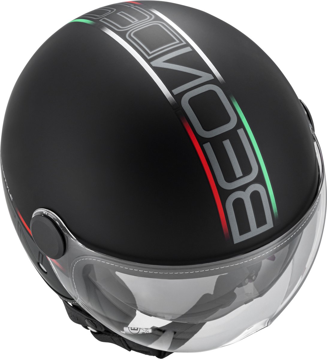 BEON B120 Scooterhelm - M - Jethelm met Zonnevizier - Motorhelm - Geschikt voor Vespa, Scooter, Brommer, Motor en Snorfiets - Mat Zwart met Print – foto 2
