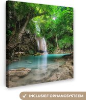 Canvas Schilderij Jungle - Waterval - Planten - Water - Natuur - 20x20 cm - Wanddecoratie