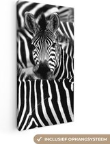 Canvas Schilderij Zebra zwart-wit fotoprint - 20x40 cm - Wanddecoratie