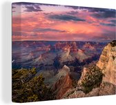 Canvas Schilderij Zonsondergang bij Grand Canyon - 120x90 cm - Wanddecoratie