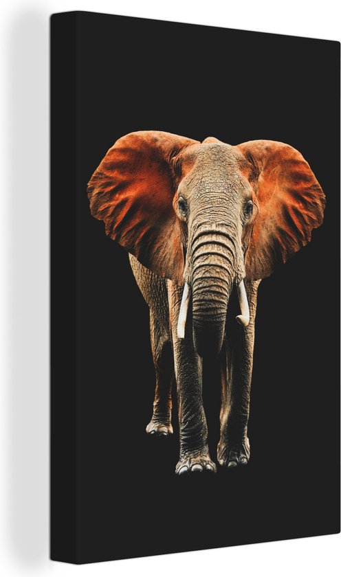 Canvas schilderij 90x140 cm - Wanddecoratie Olifant - Zwart - Oranje - Muurdecoratie woonkamer - Slaapkamer decoratie - Kamer accessoires - Schilderijen