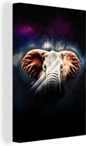 Canvas schilderij 90x140 cm - Wanddecoratie Olifant - Zwart - Kleuren - Muurdecoratie woonkamer - Slaapkamer decoratie - Kamer accessoires - Schilderijen