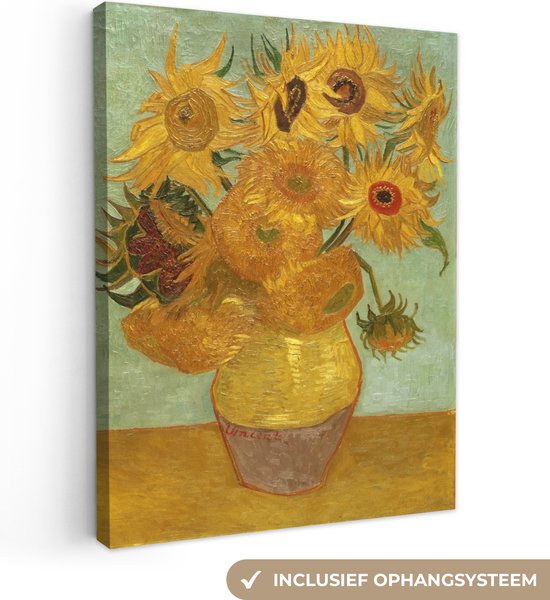Canvas van Gogh - Zonnebloem - Vincent - Kunst - 60x80 cm - Muurdecoratie