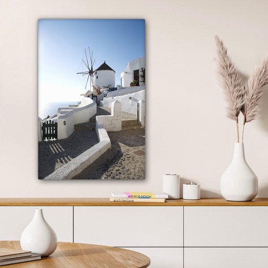 Moulin à vent à Santorin en Grèce Toile 40x60 cm - Tirage photo sur toile (Décoration murale salon / chambre) / Villes européennes Peintures sur toile