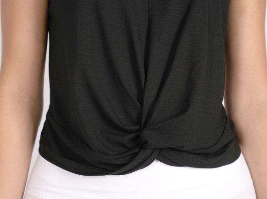 Namastae® Yoga shirt dames - Yoga top dames - Sport top met twist - Kort topje - Zwart - Maat 34 (S) van Namastae — afbeelding 2