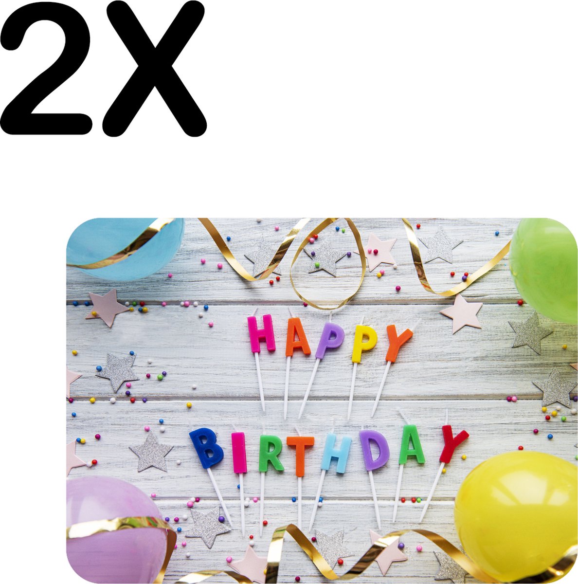 BWK Stevige Placemat - Happy Birthday met Slingers en Balonnen - Set van 2 Placemats - 40x30 cm - 1 mm dik Polystyreen - Afneembaar