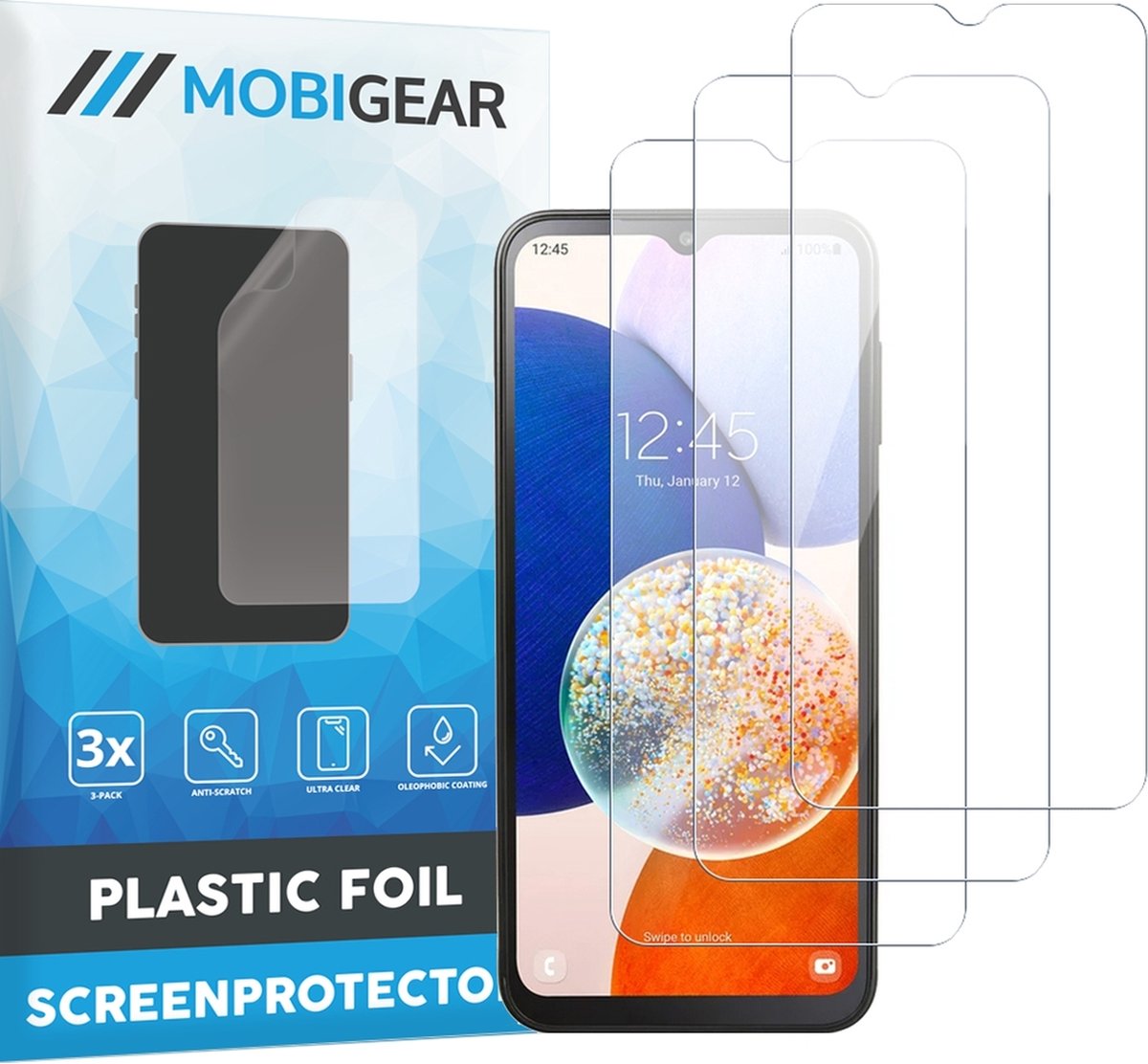 Mobigear Screenprotector geschikt voor Samsung Galaxy A14 | Mobigear Screenprotector Folie - Case Friendly (3-Pack)