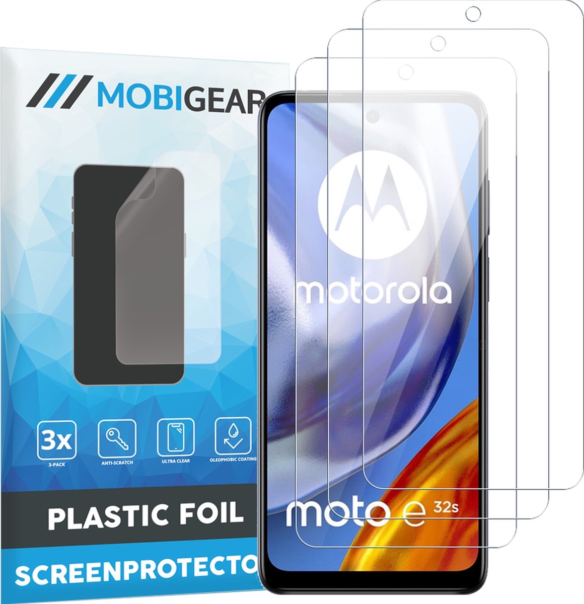Mobigear Screenprotector geschikt voor Motorola Moto E32s | Mobigear Screenprotector Folie - Case Friendly (3-Pack)