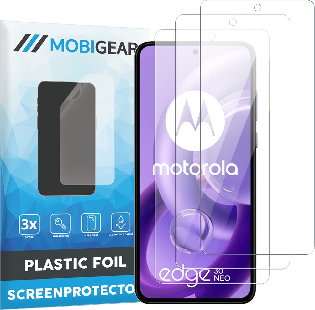 Mobigear Screenprotector geschikt voor Motorola Edge 30 Neo | Mobigear Screenprotector Folie - Case Friendly (3-Pack)