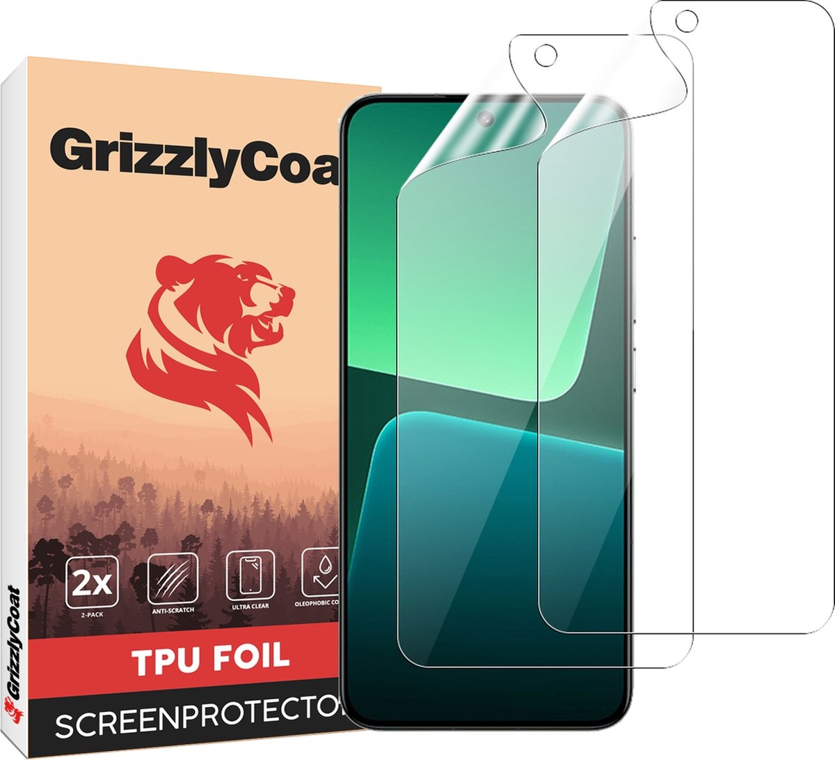 GrizzlyCoat - Screenprotector geschikt voor Xiaomi 13 Hydrogel TPU | GrizzlyCoat Screenprotector - Case Friendly + Installatie Frame (2-Pack)
