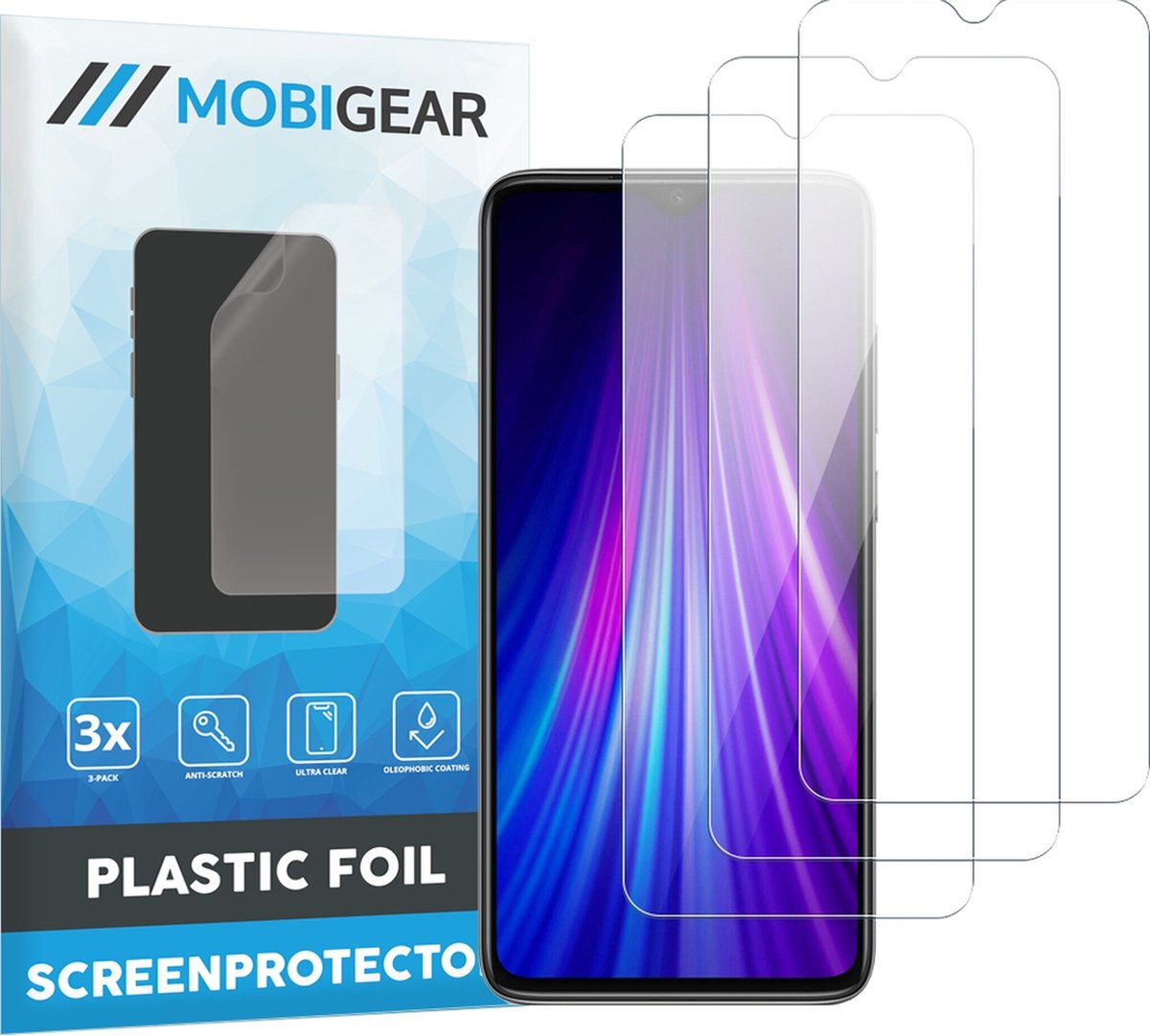 Mobigear Screenprotector geschikt voor Xiaomi Redmi Note 8 Pro | Mobigear Screenprotector Folie - Case Friendly (3-Pack)