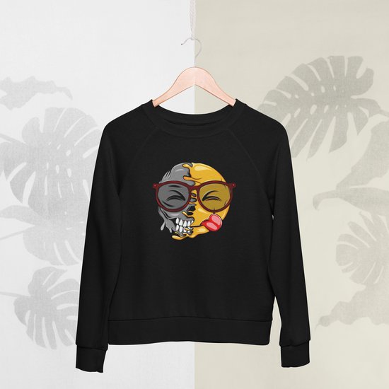 Feel Free - Halloween Sweater - Smiley: Nerd Gezicht Genieten Van Heerlijk Eten - Maat M - Kleur Zwart