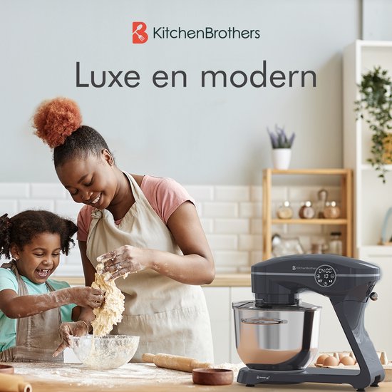KitchenBrothers Keukenmachine - Touch Display en Timer - Keukenrobot - 6,2L - 1800W - Keukenmixer - Aluminium - Antraciet van KitchenBrothers — afbeelding 2