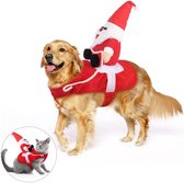 Hondenkostuum kerstman, hond kerstmankostuum, hondenkostuum Kerstmis voor kat en hond, verstelbaar, met kerstman, paardrijden op huisdier, geschikt voor kleine tot grote honden, rood