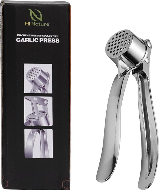HI NATURE™ Presse-ail en acier inoxydable - Presse-ail/Presse-gingembre - Presse-ail - Presse-ail à poignée ergonomique - Passe au lave-vaisselle | Ovale, argent