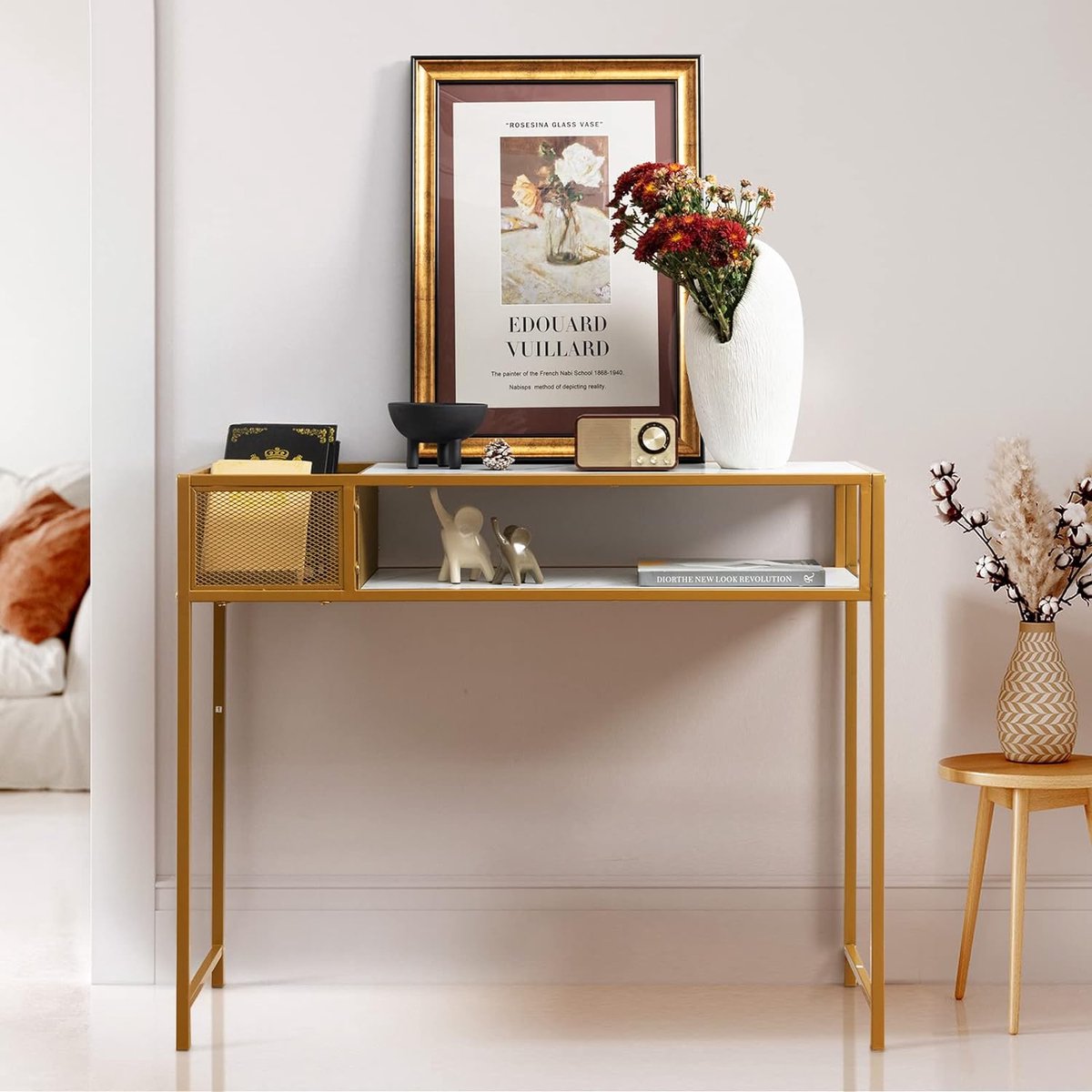 Sweiko Console Tafel, 105cm Rustieke hal tafel, U-vormige Entree Tafel, Sofa tafel
