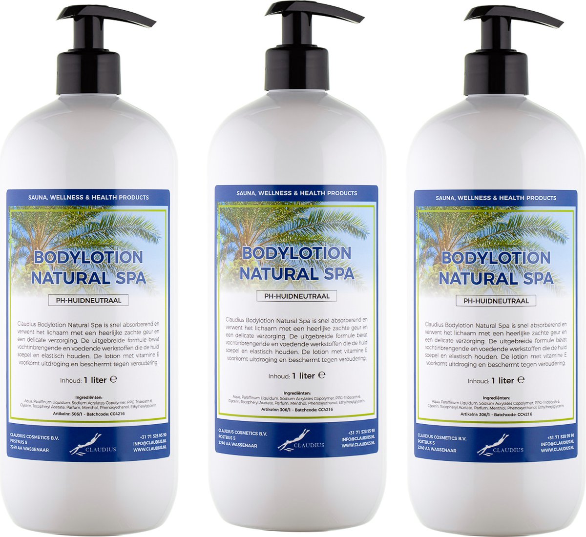Bodylotion Natural Spa 1 Liter - met gratis pomp - set van 3 stuks