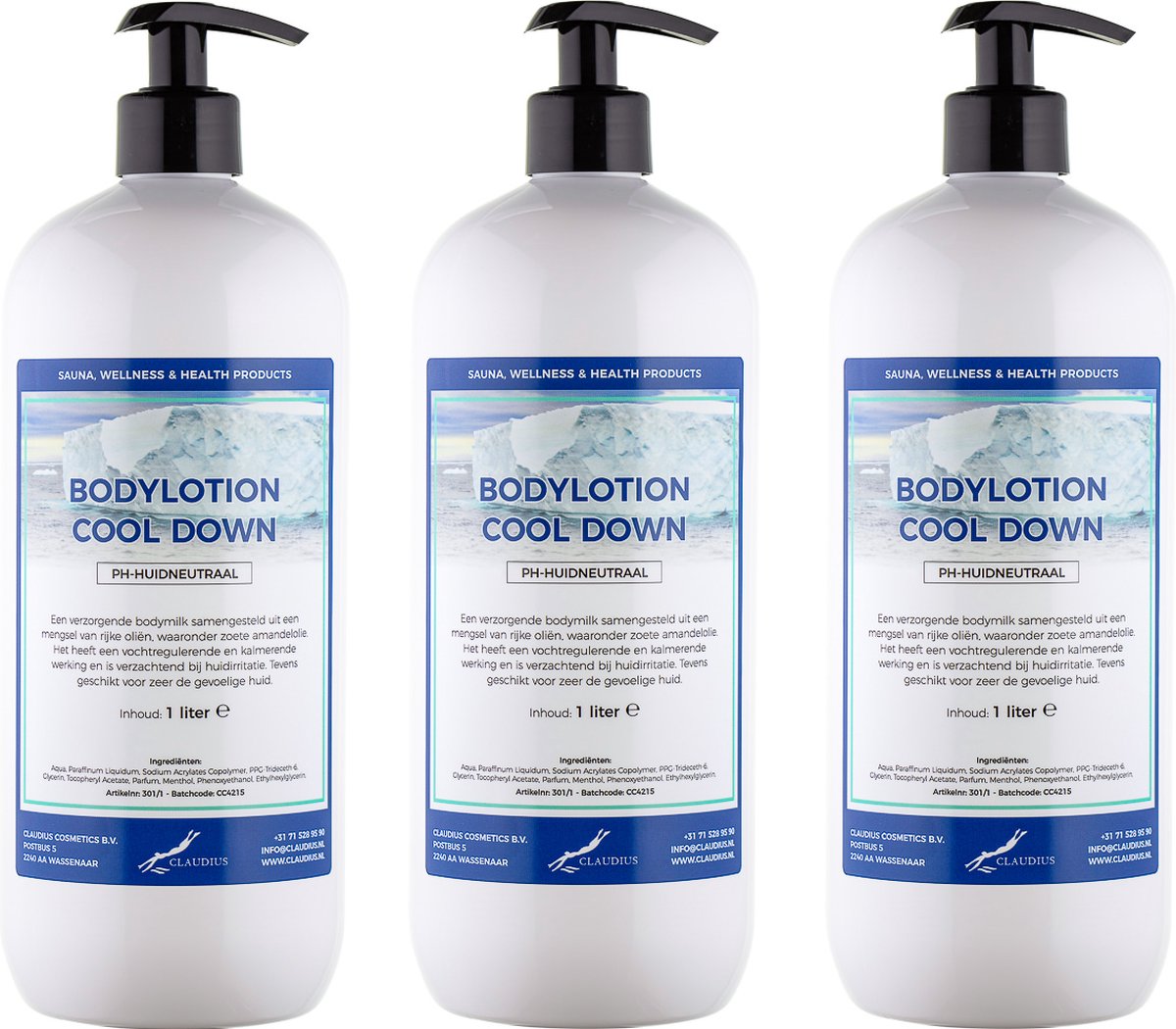 Bodylotion Cool Down 1 Liter - met gratis pomp - set van 3 stuks