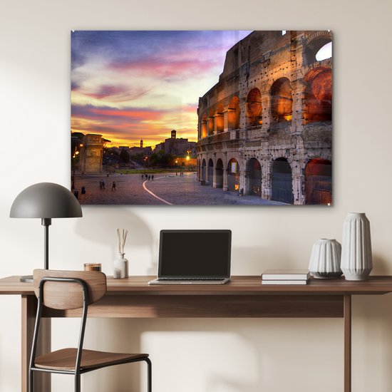 Le Colisée de Rome au coucher du soleil Plexiglas 120x80 cm - Tirage photo sur Glas (décoration murale en plexiglas)
