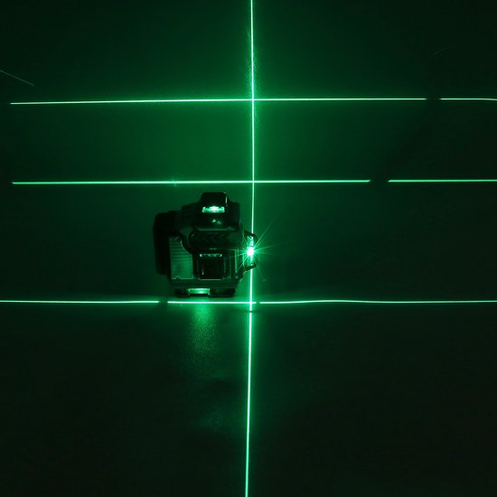 4D Laserwaterpas 16 Lijnen Groen Licht 360° Zelfnivellerende Kruislijn Laserset met 2 Accu's - Merkloos