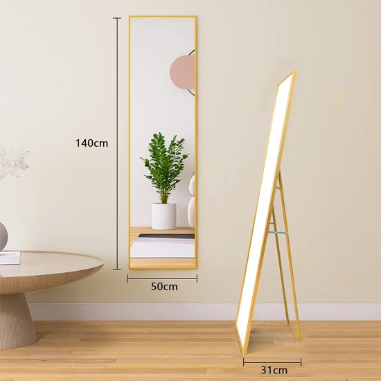 AUFHELLEN Full Length Mirror with Golden Metal Frame Standing