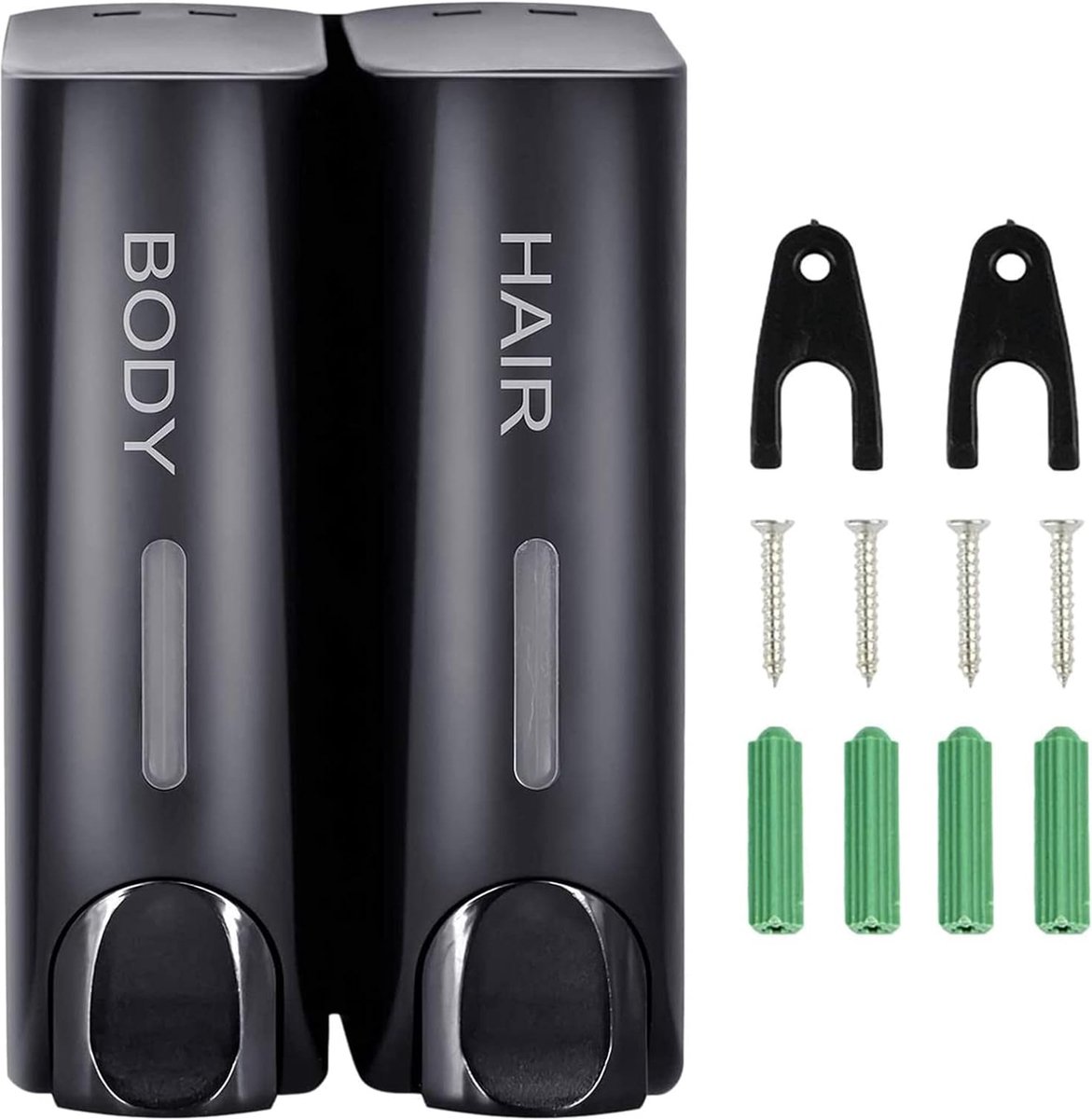 Zeepdispenser, wandbevestiging, 400 ml, douchegeldispenser voor douche zonder boren, shampoo en conditioner-dispenser, wasmiddeldispenser, wandmontage, voor hotel, thuis, badkamer, hotel, zwart (2